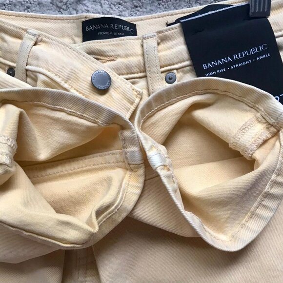 Banana Republic Pastel Yellow High-Rise Straight Ankle Cut Premium Denim Jeans - Picture 8 of 9